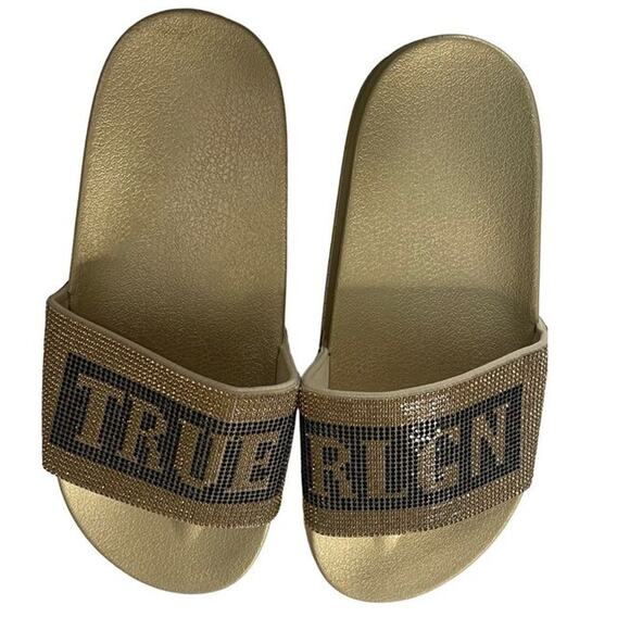 True‎ Religion Womens Rhinestone Jasmin Bling Logo Slides Slip On Sandals Size 9 - Picture 3 of 7